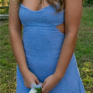 Blue Beaded Cutout Dress